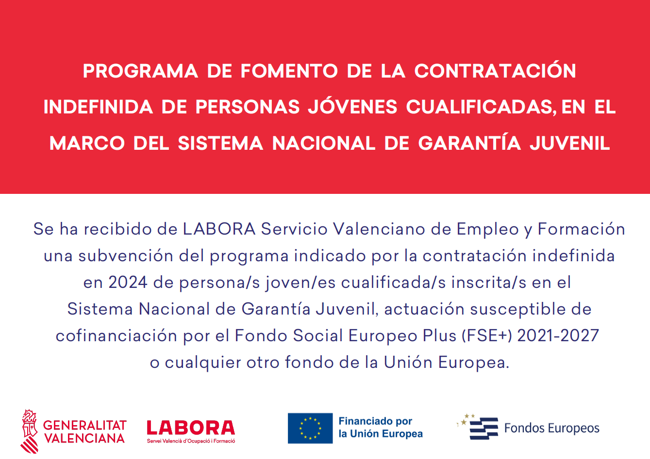 Cofinanciado por el Fondo Social Europeo Plus (FSE+) · LABORA · Generalitat Valenciana