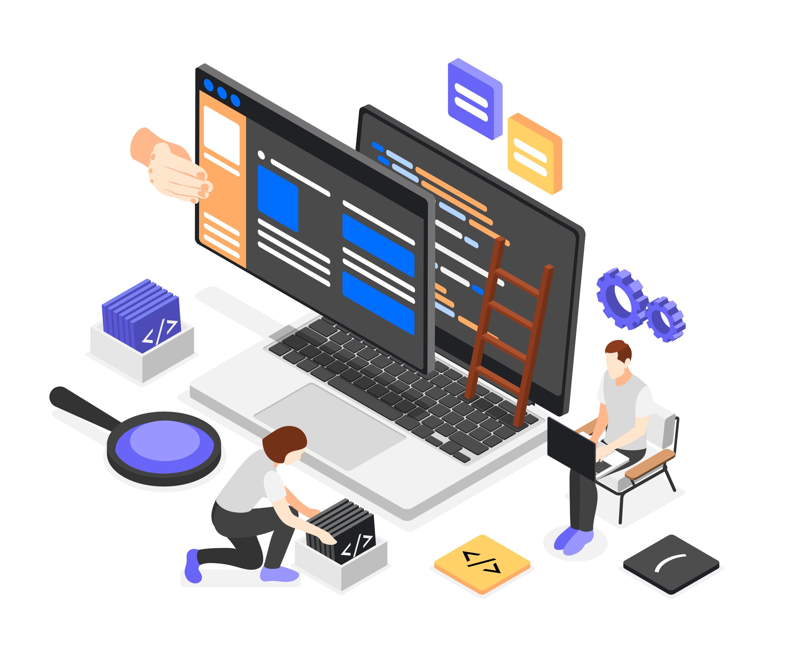 UI And UX Designers Isometric Composition Arquitectura de sistemas heterogéneos
